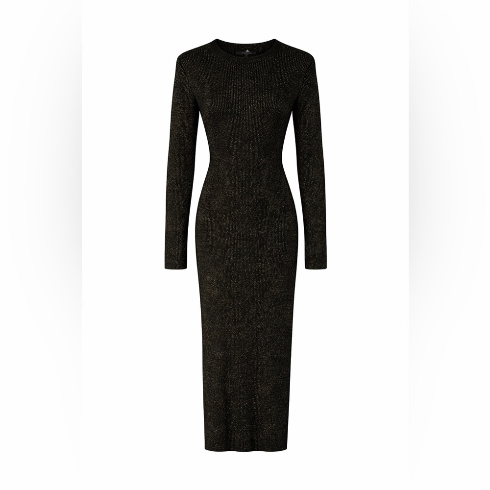 AllSaints Long Sleeve Metallic Knit Bodycon Dress - Black